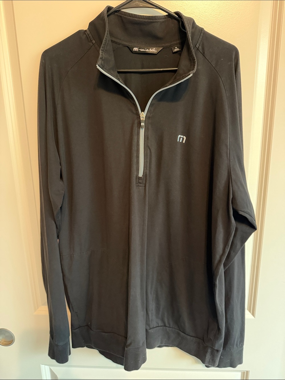 Travis Mathew Men’s Black Half-Zip Pullover with Light Gray Trim